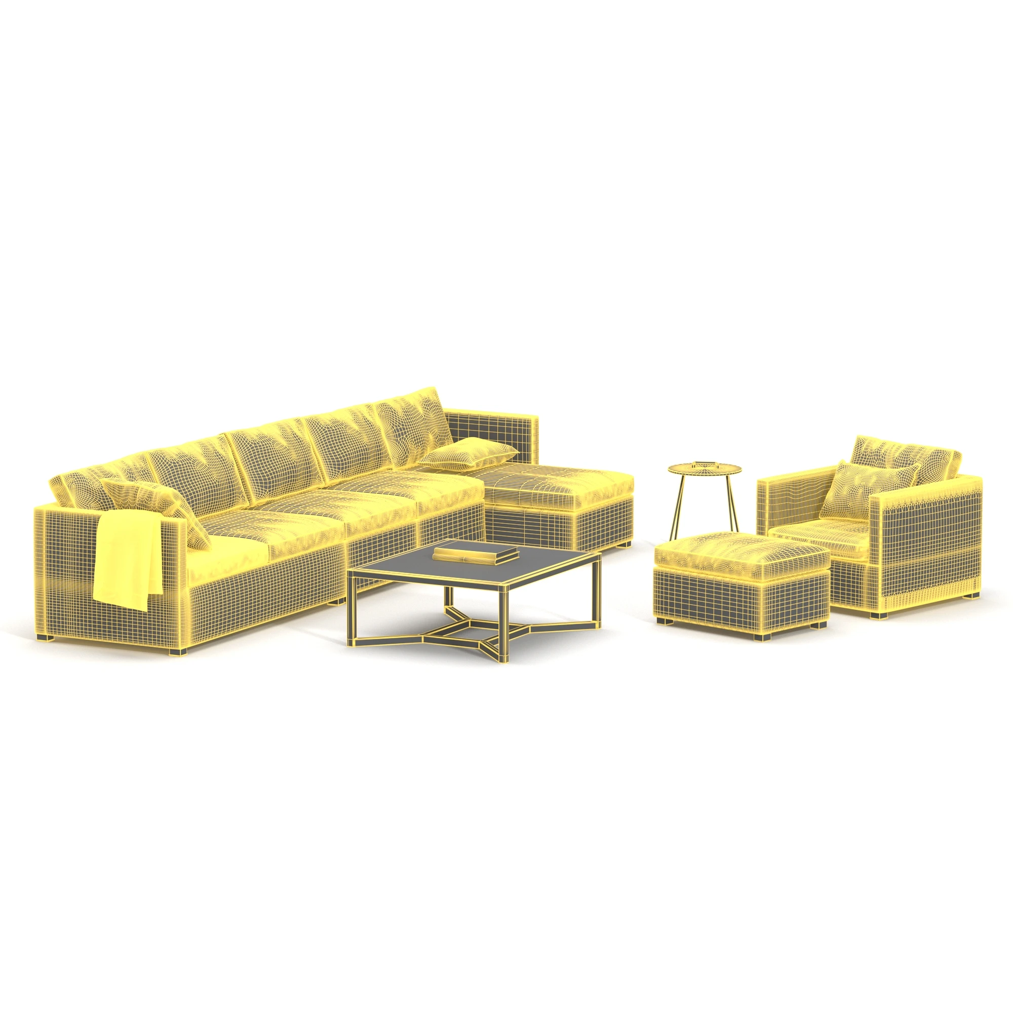 Cane Line Shape Sofa Set 3D Model_07